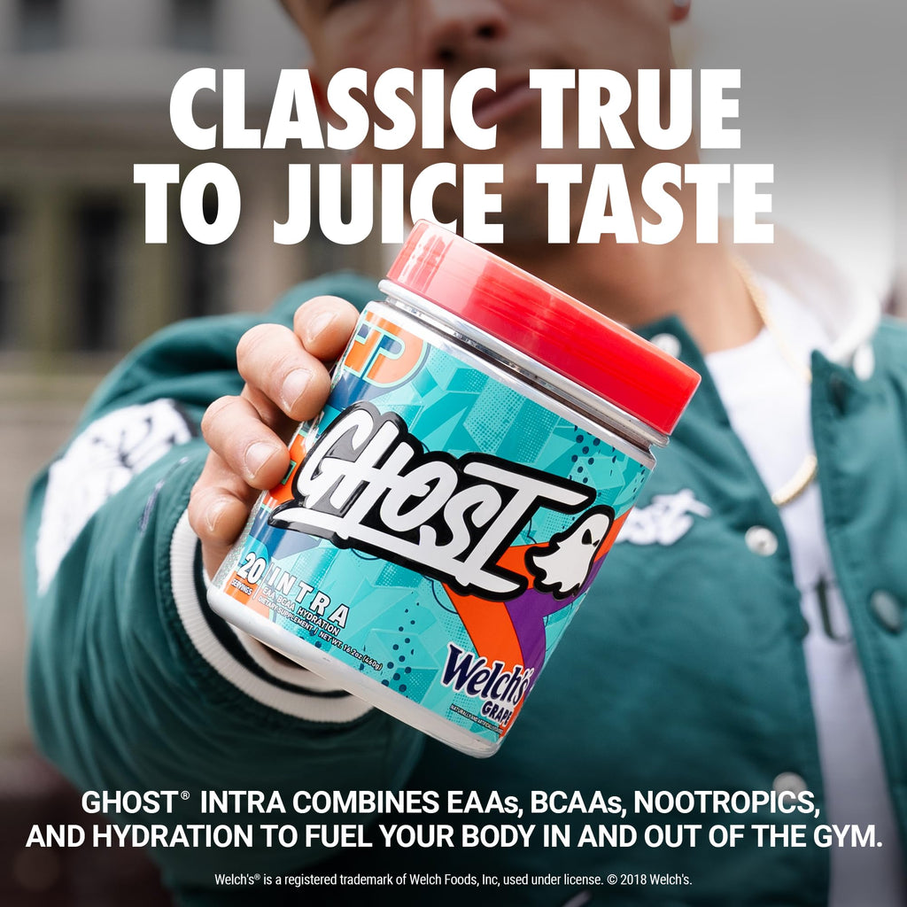 GHOST Intra Workout Powder, Welch's Grape - BCAAs &, EAAs, Nootropics & Hydration - Essential & Branch Chain Amino Acids Supports Muscle Recovery & Focus - Pre, Intra & Post Workout Powders