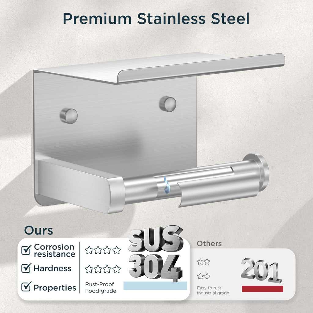 FORIOUS Toilet Paper Holder with Shelf, Adhesive or Screw, Commercial