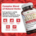 Berberine 500mg Complex with ALA, Coq10, Turmeric, Cinnamon, Bitter Melon, banaba Leaf, Korean Panax, Royal Jelly, and 21 Herbs for Healthy Blood Sugar Support and Immunity-60 Capsule Servings