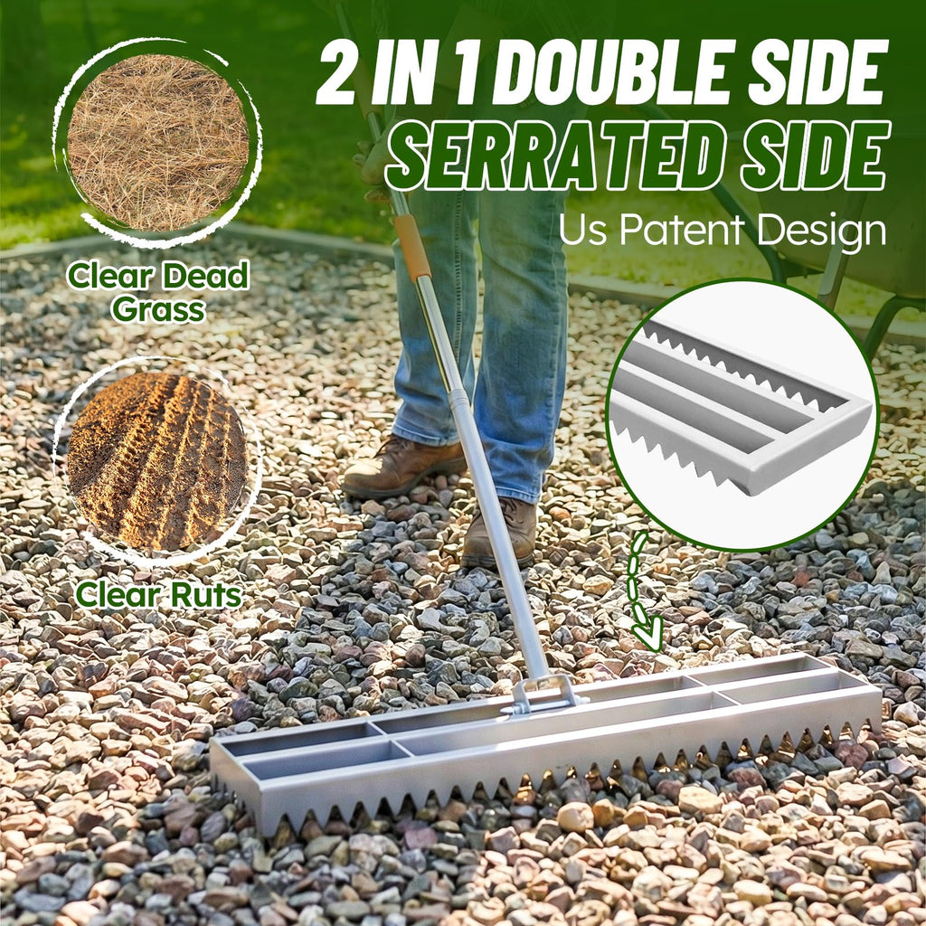 2-in-1 Lawn Leveling Rake, 20 Marking Flags for Low Spot,30"×10" Heavy Duty