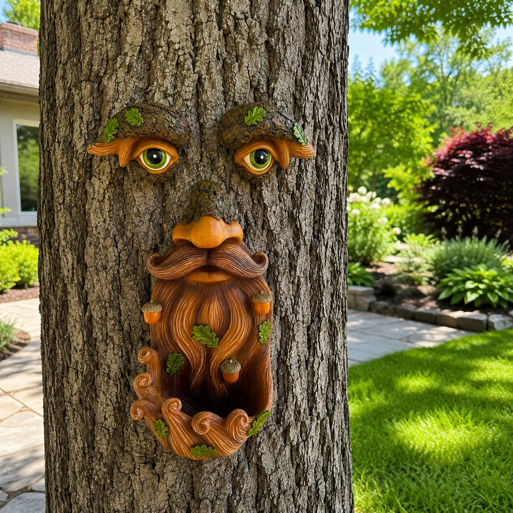 Mood Lab Tree Face Decor with Acorns - Old Man Tree Face Garden Hugger Decoration - Outdoor Tree Decoration
