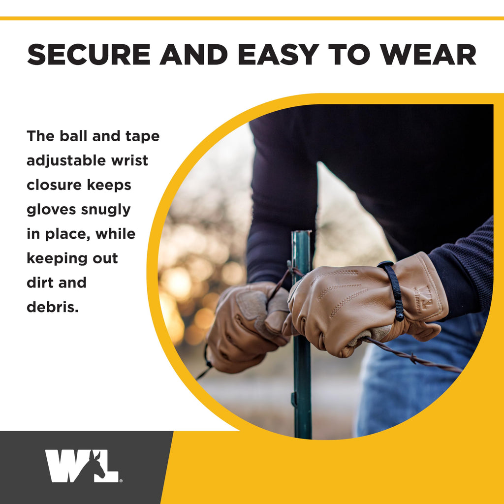 Wells Lamont Leather Work Gloves for Men – Heavy Duty, Cowhide, Abrasion & Puncture Resistant – Adjustable Wrist, Gunn Cut Design, Ideal for Ranching, Farming, Construction - Timber - XXL