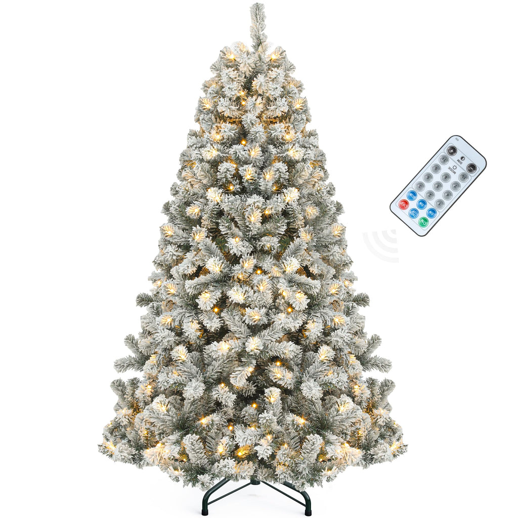 YITAHOME Prelit Snow Flocked Artificial Full Christmas Tree 6ft with Remote Control, Christmas Pine Tree with 11 Light-Modes, 1000 Branch Tips, Foldable Base for Home, Party Decoration