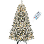 YITAHOME Prelit Snow Flocked Artificial Full Christmas Tree 6ft with Remote Control, Christmas Pine Tree with 11 Light-Modes, 1000 Branch Tips, Foldable Base for Home, Party Decoration