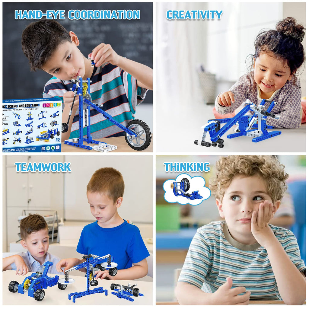 Mechanical Building Toys for Boys Age 8-12, 50 STEM Projects for Kids Ages 8-12 with 325 PCS Building Blocks, STEM Toys for 6 7 8 9 10 Year Old Boys, Science Kit Birthday Xmas Gifts for Kids 6+