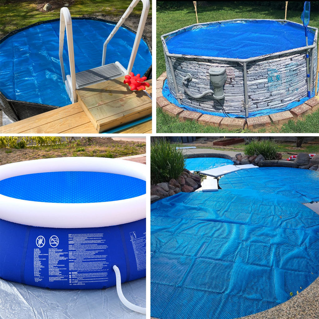 Evoio Solar Pool Cover 8 ft Round for Above Ground Inground Pools Bubble Wrap Covers Hot Tub Spa Thermal Heating, 12 Mil Circle Blue Floating Blanket for 6-24 Foot Feet Diameter Swimming Pools