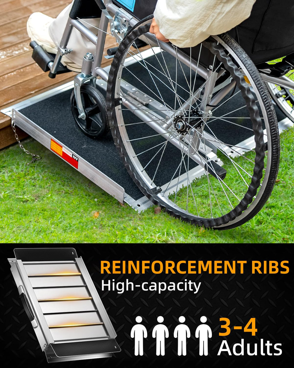 VNN Portable Wheelchair Ramp 2FT, Non-Slip Aluminum Ramps for Wheelchairs for Home, Handicap Wheelchair Ramps for Home Steps, Aluminum Loading Dock Plates