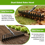 4FT Bow Rake,Heavy Duty Metal Garden Rake for Moving Gravel Loosening Soil Leveling Ground Gathering Leaf Debris Spreading Mulch, 17 Tines,Adjustable Handle, for Lawn Garden Farm Landscape Work