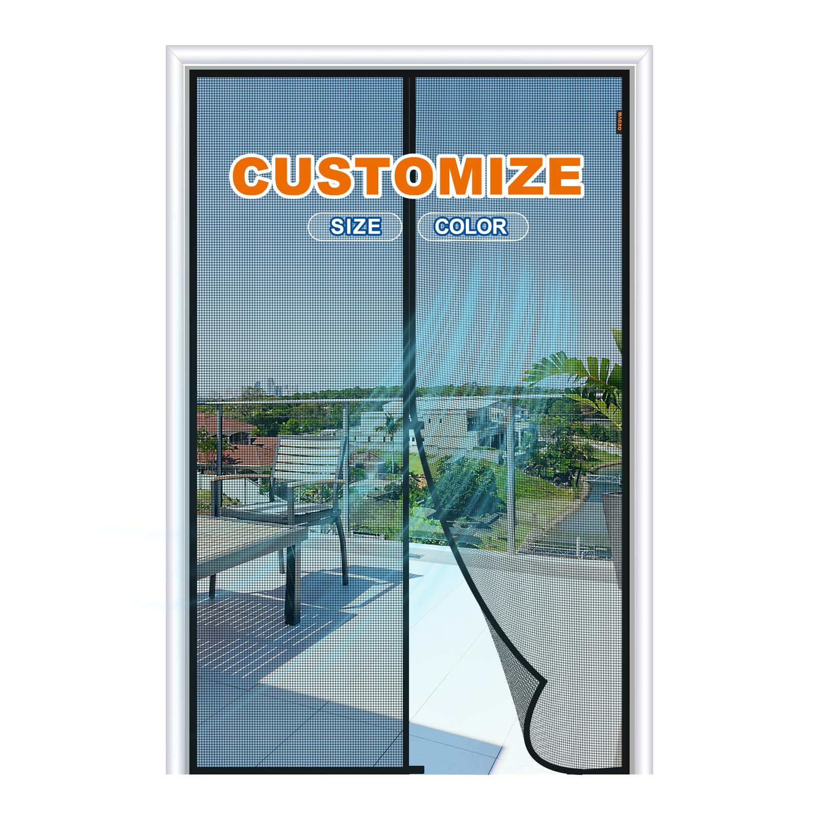 MAGZO Customized Magnetic Screen Door, Sturdy Magnets Double Mesh Door Screen Curtain with Full Frame Hook & Loop for French Entrance