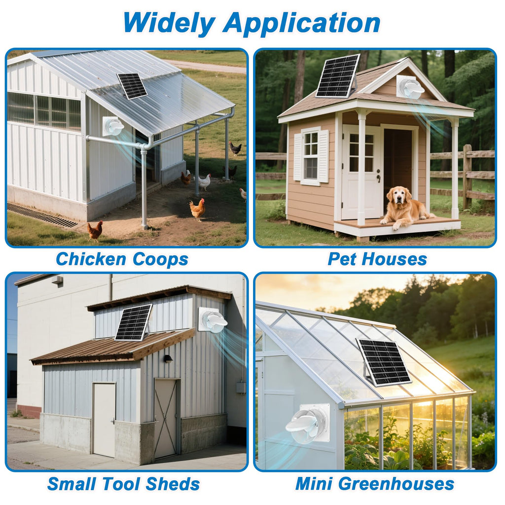 Solar Exhaust Fan with Power Adapter, 6 Inch Solar Powered Exhaust Ventilation Fan, Quiet Brushless Solar Vent Fan with 25W Solar Panel, Anti‑Backflow Valve for Chicken Coop, Shed, Greenhouse