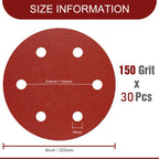 9 Inch Sanding Disc 150 Grit Hook and Loop Sandpaper for 6 Holes Drywall Sander Remove Popcorn Ceiling Sheetrock (30 PCS)