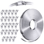Steelsoft 304 Stainless Steel Hose Clamp Assortment Kit DIY, Cut-To-Fit 50 FT Metal Strap+24 Stronger Fasteners, Large Adjustable Worm Gear Hose Clamps Screw Clamps Duct Pipe Metal Clamp Strapping