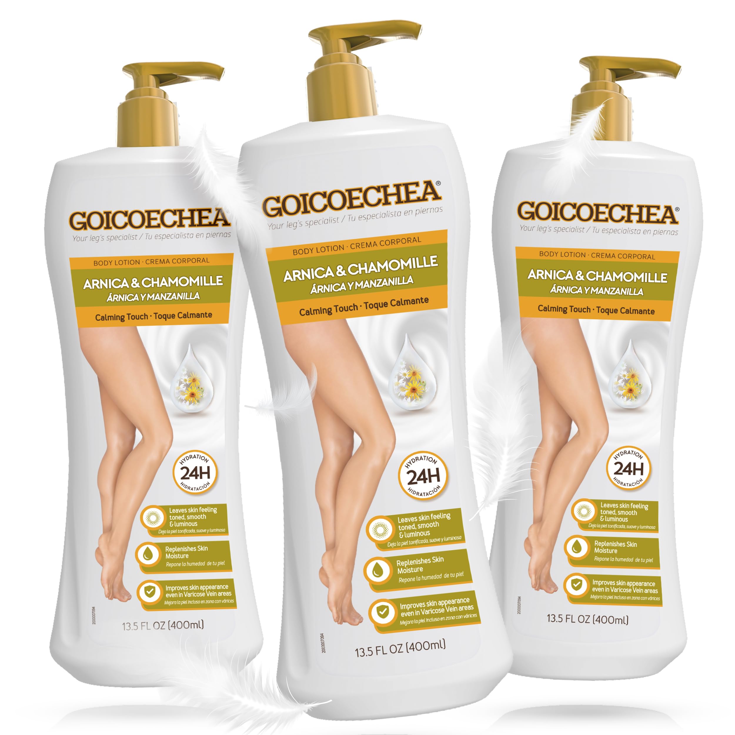 Goicoechea Arnica & Chamomile Body Lotion | Soothes Tired Legs; Hydrates & Refreshes Skin; Non-Greasy Daily Formula; Varicose Veins Cream; Improves Appearance of Varicose Veins, 13.5 Oz, 3-Pack
