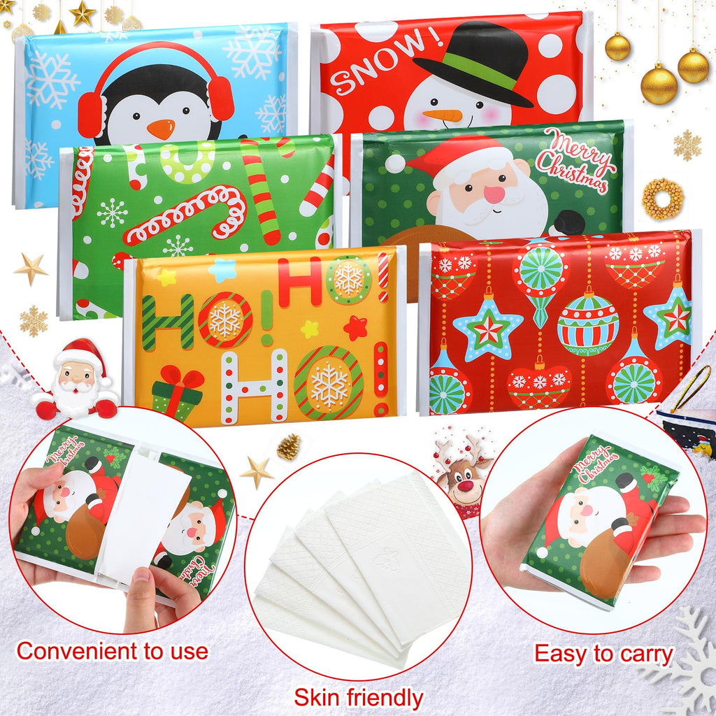 24 Packs Travel Size Tissue Pocket Slim Pack Facial 3 Ply Wallet Size Pocket Tissues for Travel Wedding Party Favors, 6 Styles(Snowman)