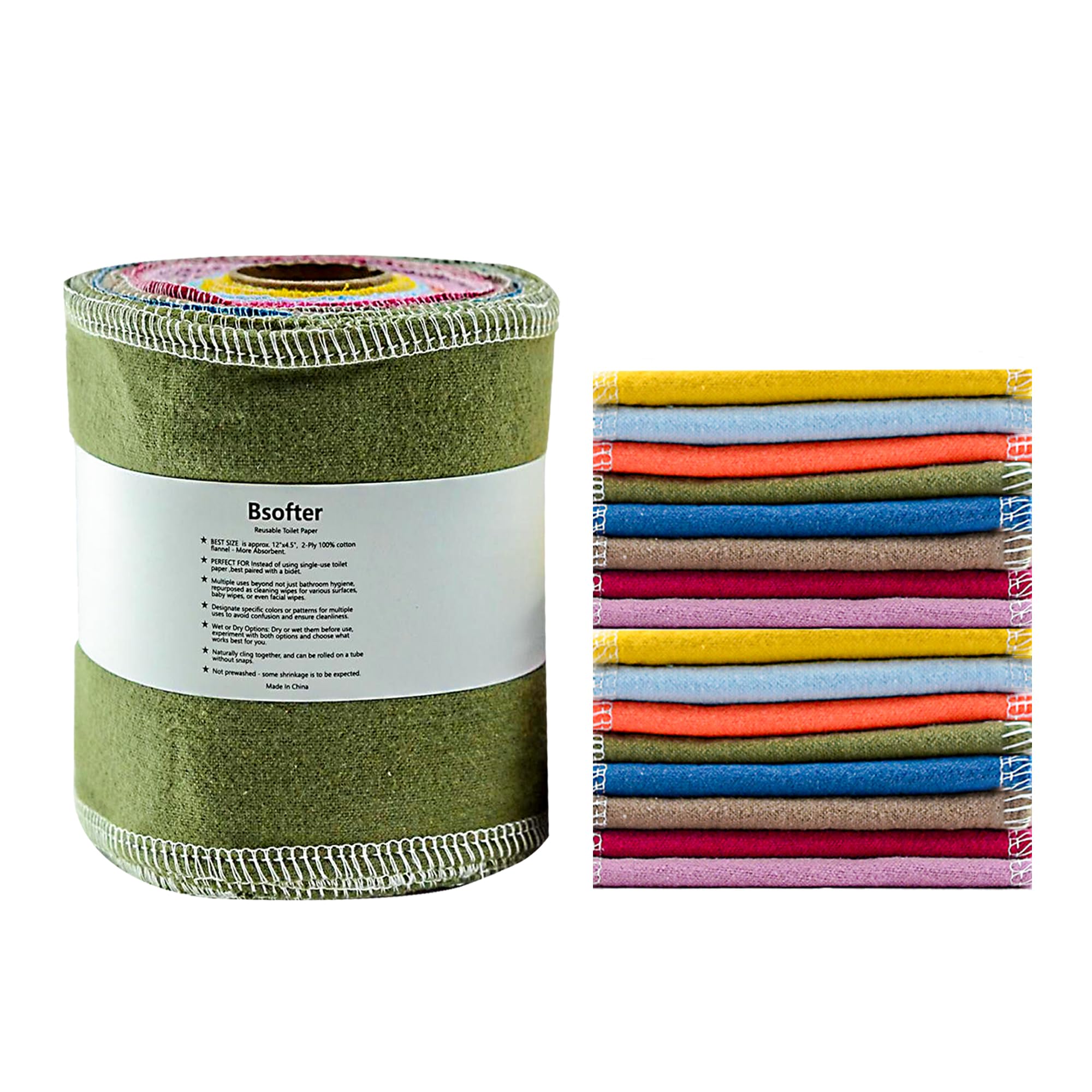 Bsofter Reusable Toilet Paper Rolls – 28 Pcs Reusable Washable Bidet Wipes,Cloth Bidet Towels,Toilet Tissue Camper RV Toilet Paper,Paperless Tp Reusable Baby Wipes Alternative
