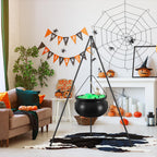 AYGXU Halloween Decorations Outdoor Indoor,Large Witches Cauldron on 52" Tripod with String Lights, Skeleton and Eyeballs,Hocus Pocus Decor,Witches Cauldron for Yard Patio Garden Lawn Decorations.