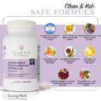 Living Well Kids Calcium & Tooth Support – Chewable Bone Health Vitamins with D3 + K2, Magnesium & Zinc – Strong Teeth & Enamel Defense – Berry Flavor – Fluoride-Free, Non-GMO