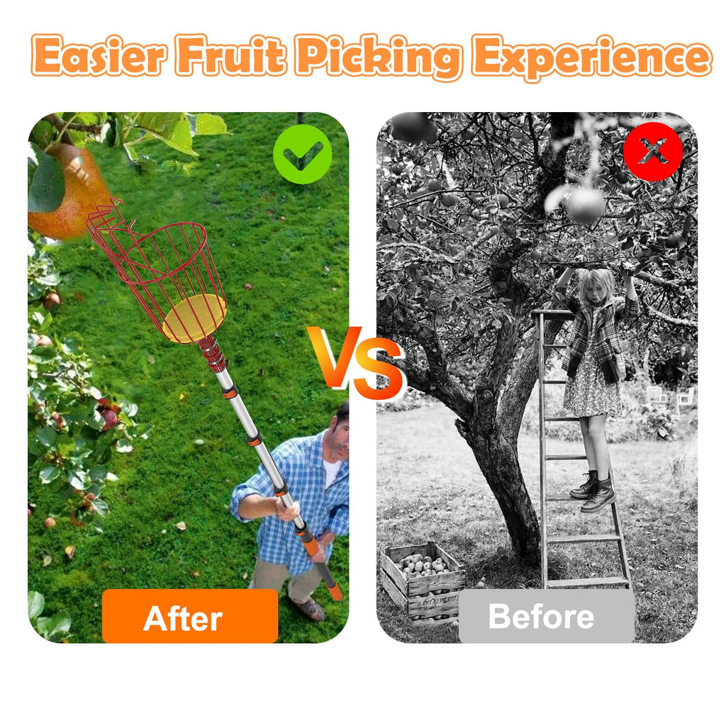 SISIUPASSIE 26FT Reach Fruit Picker, Apple Picker Pole with Basket Telescoping Tool for Apple Lemon Orange Mango Avocado Fruit Tree Picking