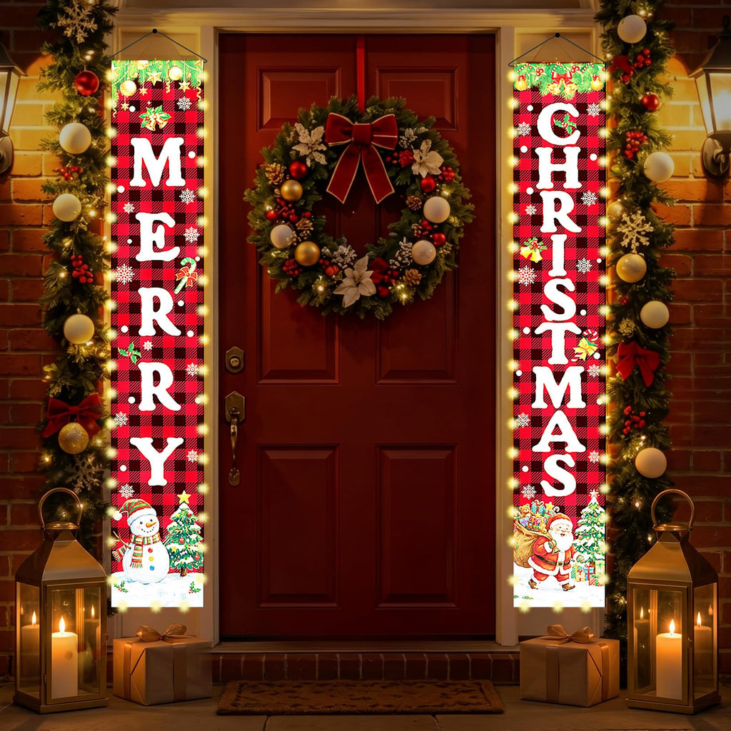 Mrsenloi Christmas Decorations Lighted Banner for Door, Snowman&Santa