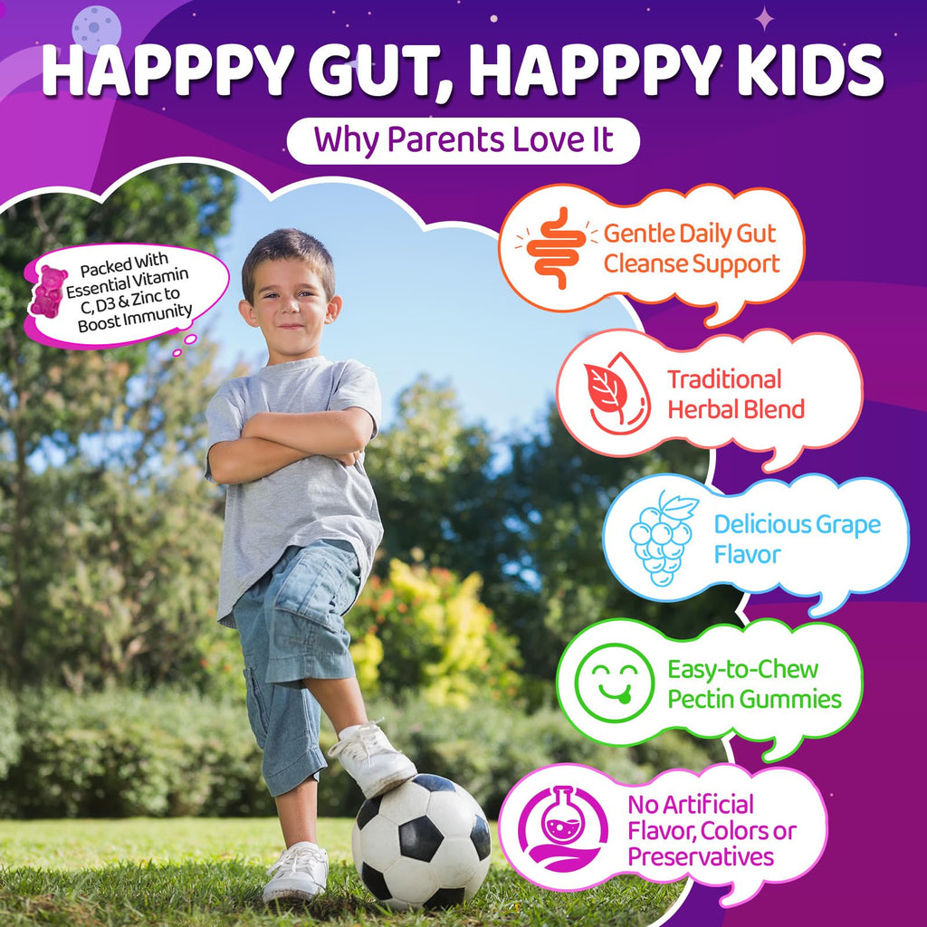 NATISLAND para Cleanse for Humans & Kids, Herbal Gut Health Gummies with Wormwood Black Walnut Clove, Pumpkin Seed & Papaya Seed, Sugar Free, Vegan, Grape Flavor, 60 Gummies