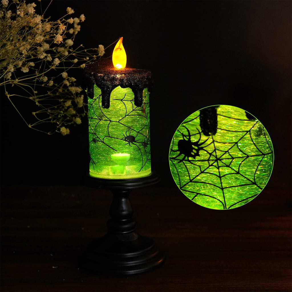 Eldnacele Spider Halloween Snow Globe Flameless Candle Battery Operated