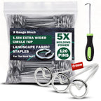 Landscape Staples Pins 120 Pack, 8 Gauge 6 Inch Heavy Duty Galvanized Weed Barrier Pins, Circle Top Garden Stakes with Removal Tool, Landscape Fabric Stakes for Weed Barrier Fabri