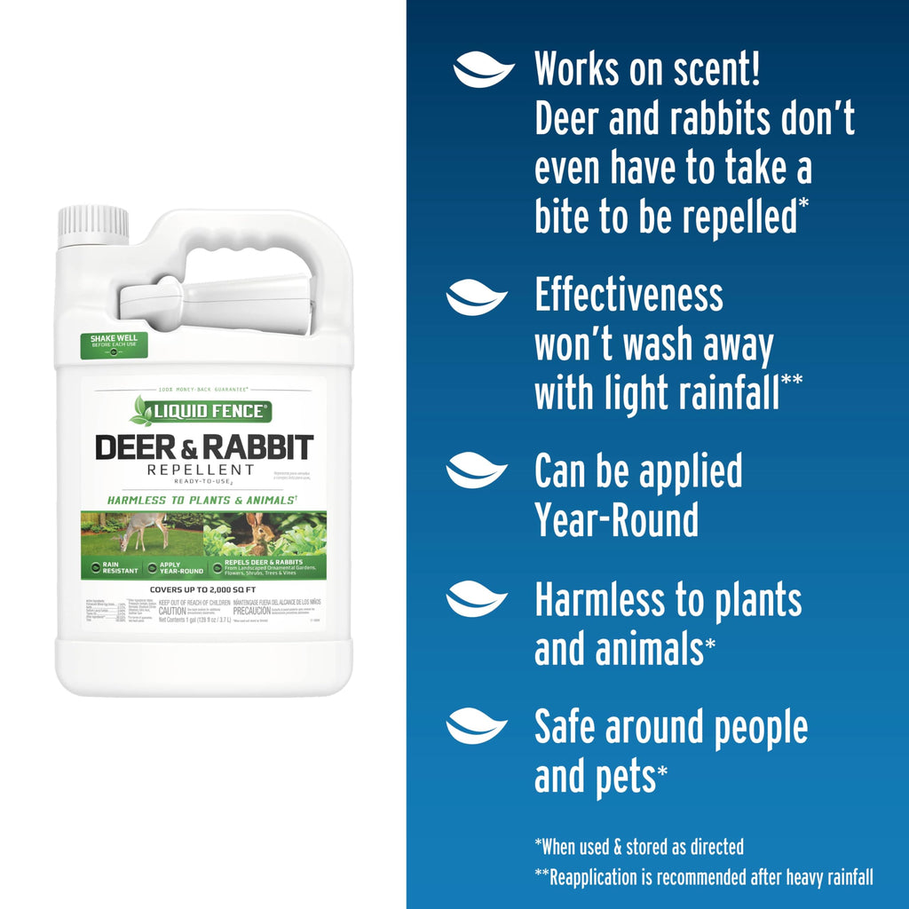Liquid Fence Deer And Rabbit Repellent Ready-To-Use, Apply Year-Round, 1 Gallon