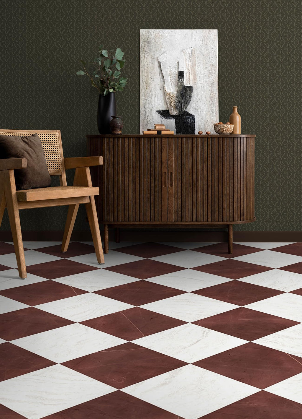 FloorPops x Chris Loves Julia Bonneville Oxblood Peel and Stick Floor Tiles, FP6333