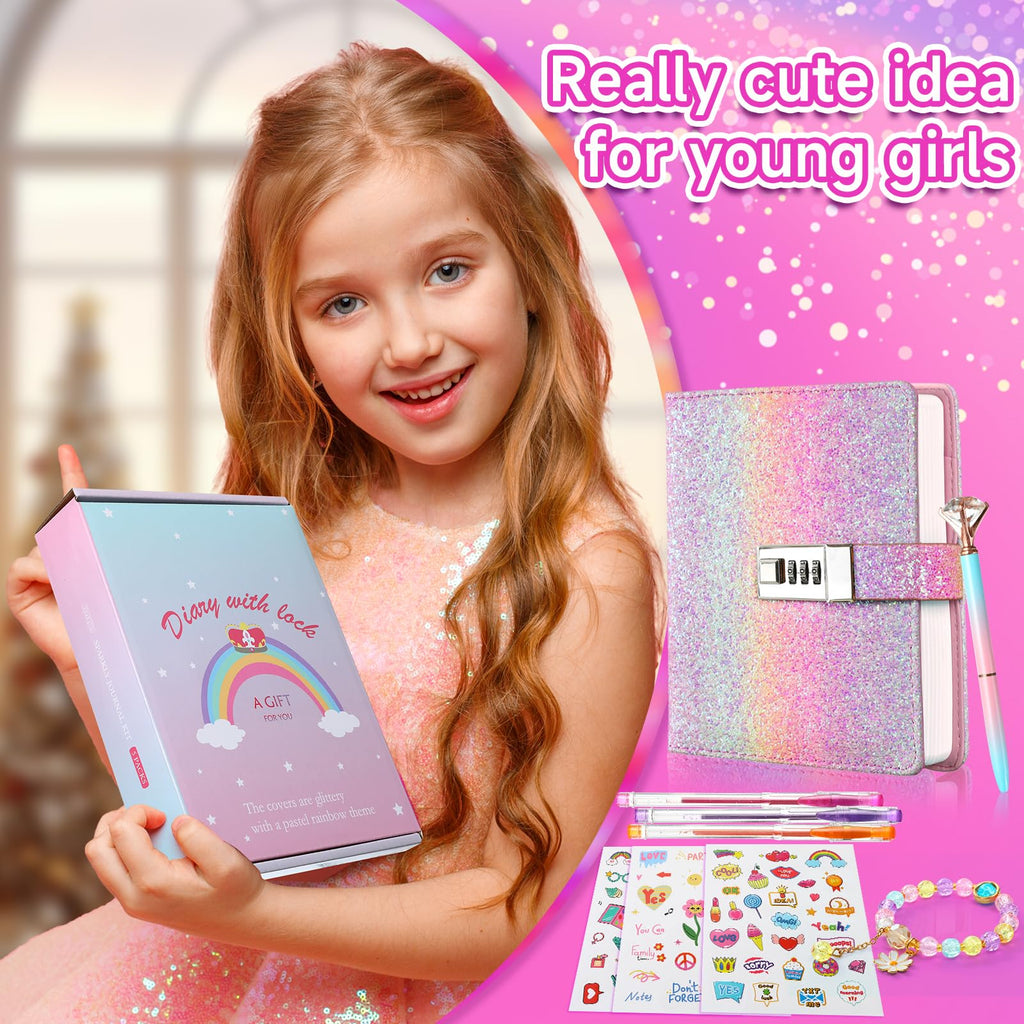 JIALILI Diary with Lock for Girls, Password Locked Journals for Teen Girls, Secret Diary Gifts for 9 10 11 12 Year Old Girls, Kids Journals Set for Ages 8-12 Teenage