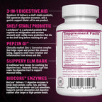 PEScience Symbiont-GI Gut Health Capsules with Zinc Carnosine Pepzin GI, Shelf Stable Probiotic, Digestive Enzymes, Slippery Elm Bark, 30 Day Supply, 90 Capsules