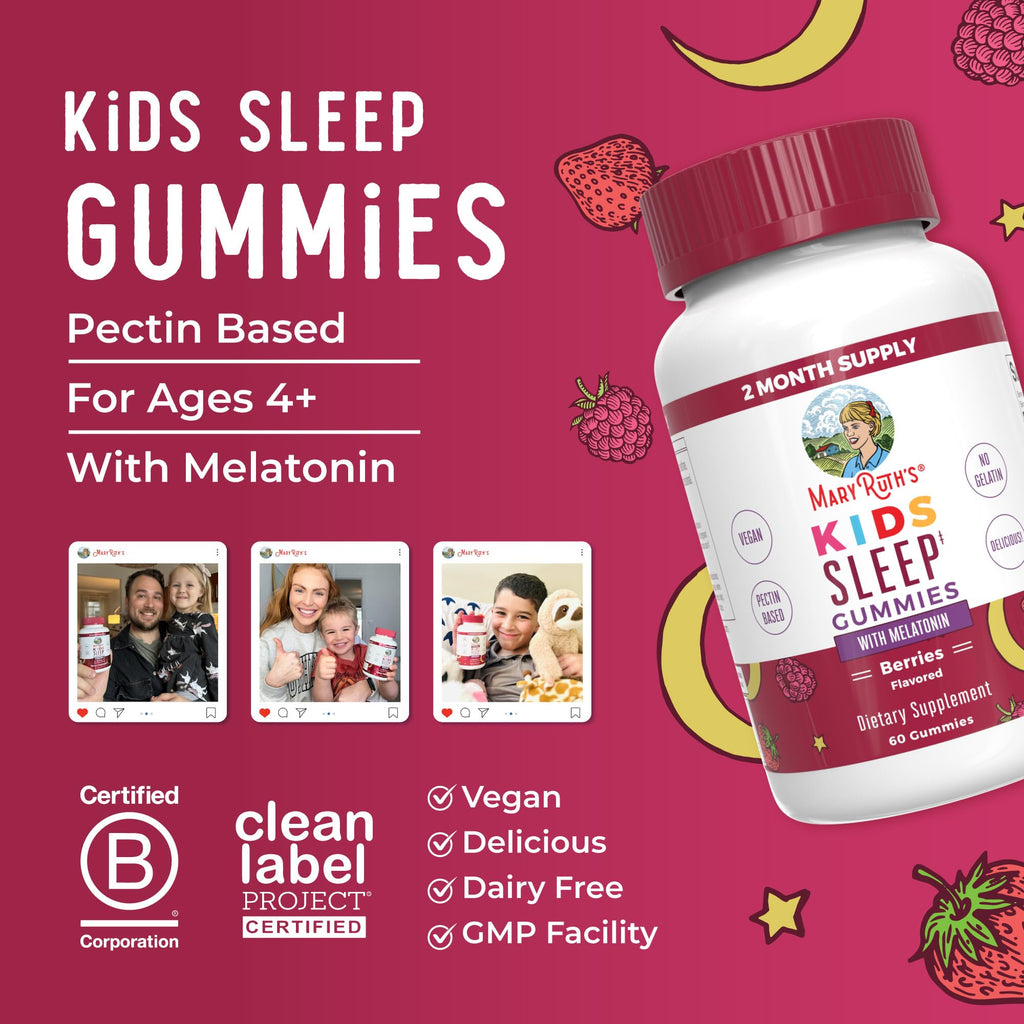 MaryRuth Organics Melatonin Gummies for Kids | 2 Month Supply | Sleep Gummy for Kids Ages 4+ | Melatonin 1 mg | Relaxation & Sleep Support | Vegan | Gluten Free | 60 Count