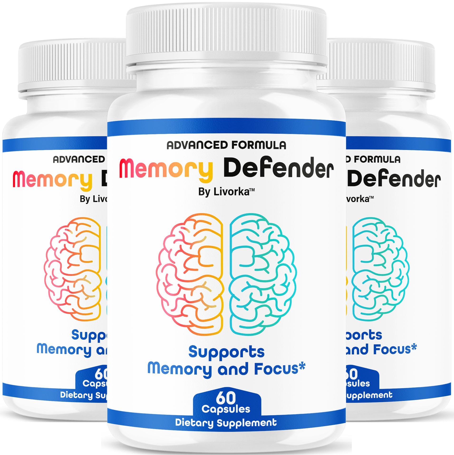 (3 Pack) Memory Defender Capsules, MemoryDefender Advanced Brain Support Pills, All Natural Premium Supplement, Memorydefender Maximum Strength Multivitamin Daily Wellness, 180 Capsules for 3 Months