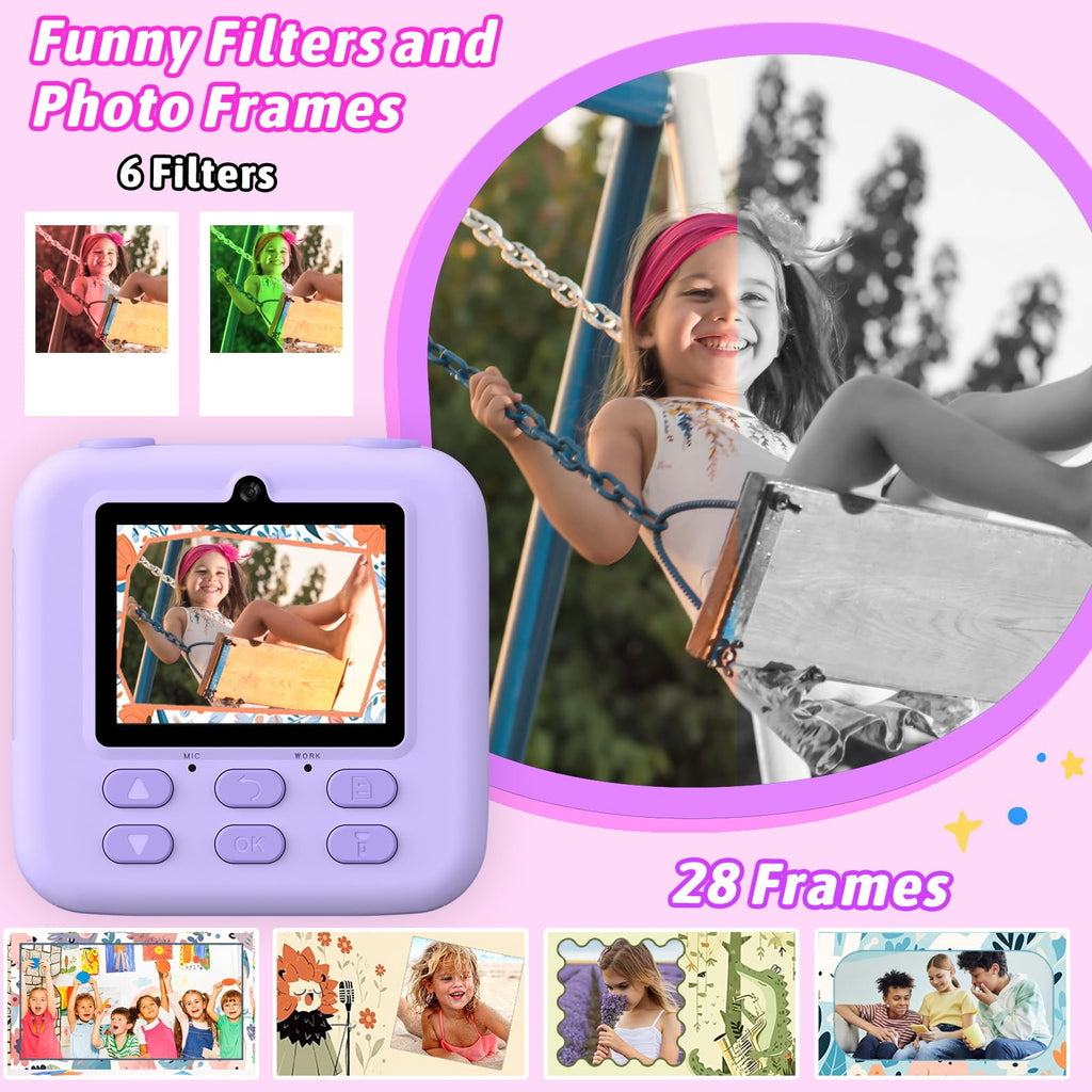Kids Instant Digital Cameras for Boys and Girls, 1080P HD Dual-Lens Selfie Digital Camera with Print Paper & TF Card, Christmas Birthday Gifts Toys for Toddler and Teenagers Age 3-16 Years Old