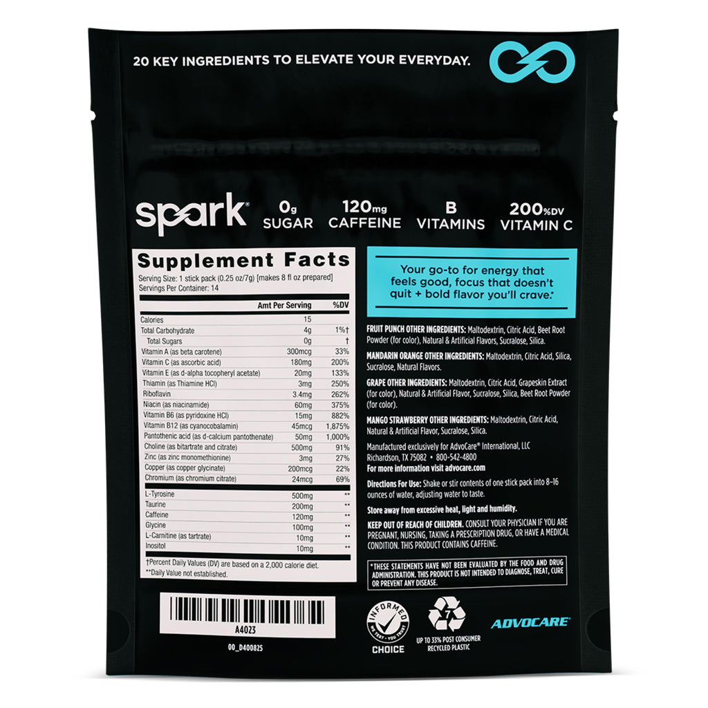 AdvoCare Spark - Energy Drink Mix - Vitamin & Amino Acid Supplement - Supports Energy & Focus - Portable Immune Support - Sugar-Free - 14 Stick Packs- Variety Pack