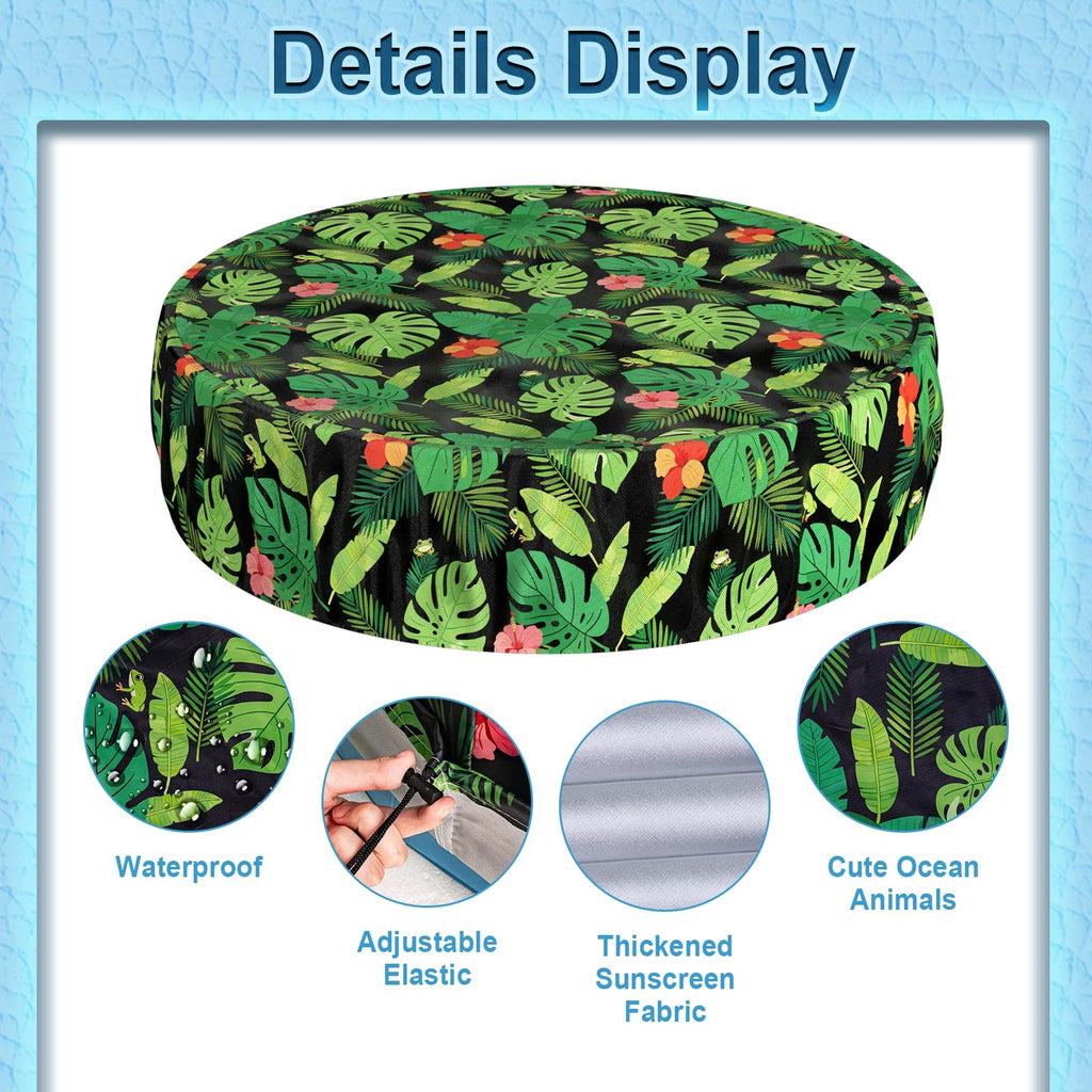 Docuwee Round Pool Cover 48", Foldable Kiddie Solar Cover Fit Dog Collapsible Swimming Pool, Pets Kids Bath Tub, Anti-UV Dustproof Safety Pool Covers, Monstera Deliciosa