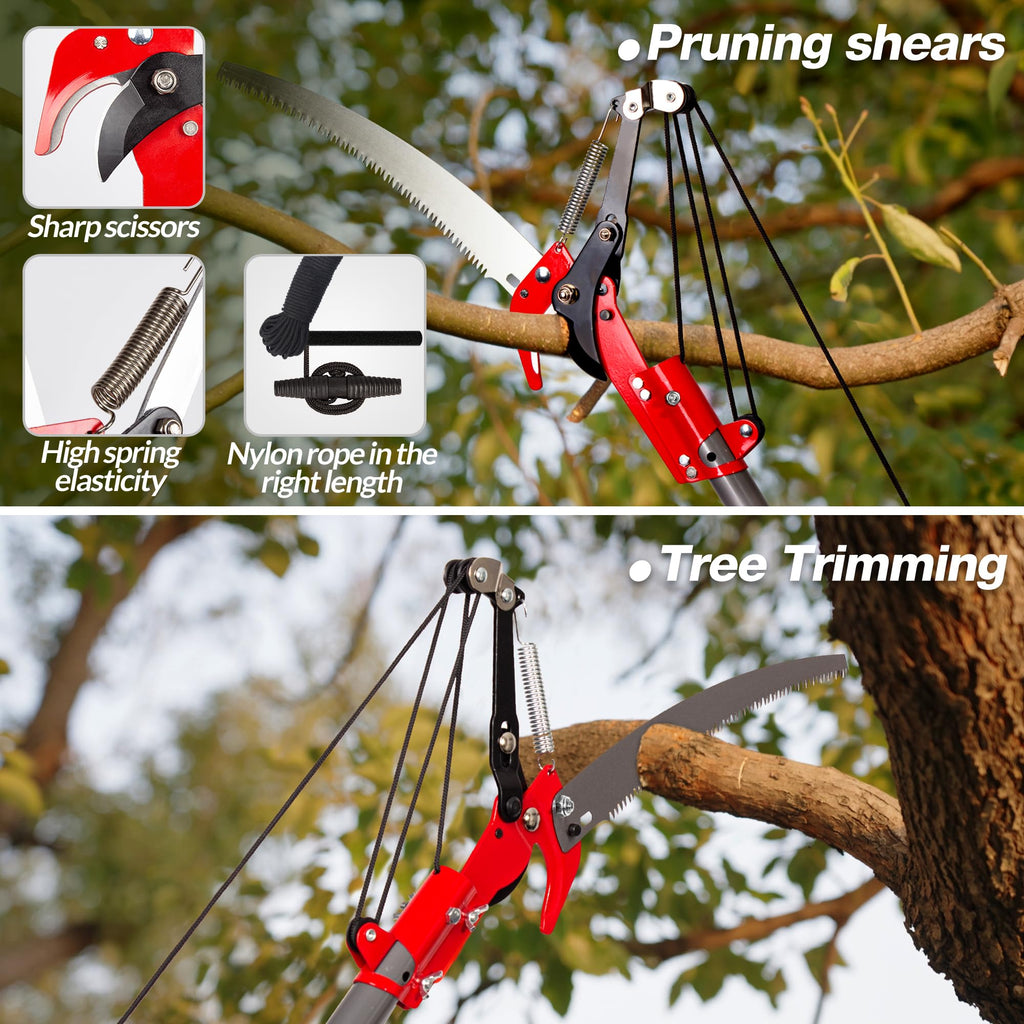 Pole Saw for Tree Trimming, 2-in-1 Tree Pruner with Saw & Pruning Scissors, 10FT Tree Trimmer, Quadruple Pulley System for High Branch Trimming, Yard, Garden & Orchard