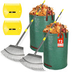 2 Pack Garden Rake for Leaves: 18" Wide Heavy Duty Rakes for Lawns with 72 Gallon Leaf Bags and Scoops, Metal Leaf Rake Set with73 Adjustable Long Handle 25 Tines for Yard, Garden, Lawn