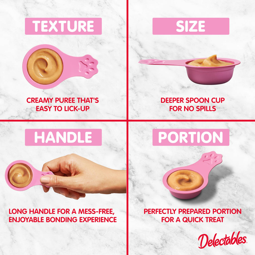 Delectables Lickable Spoon Handheld Wet Cat Treats Made with Real Chicken & Salmon, Quick & Easy Creamy Puree, Mess Free, Grain-Free, No Added Fillers, No by-Products, Variety Pack, 32ct