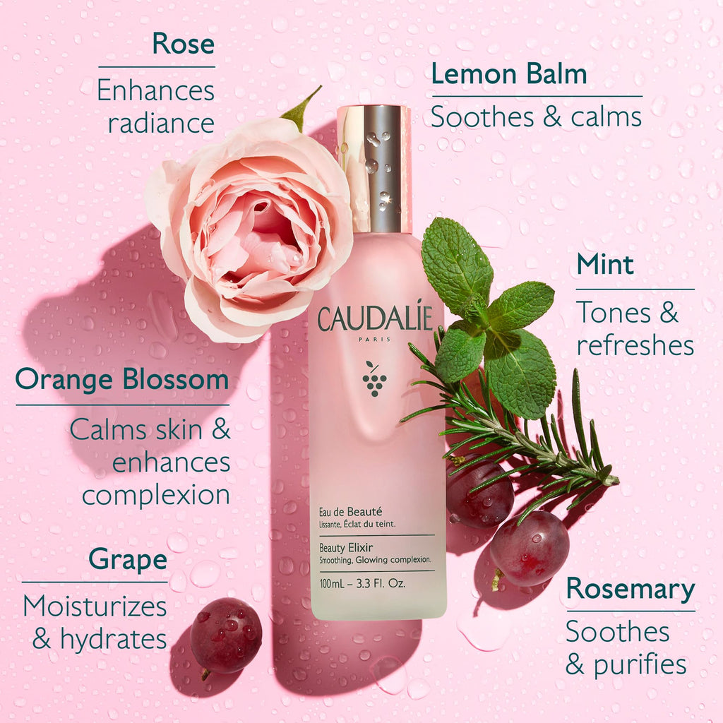 Caudalie Beauty Elixir Face Mist: Toner That Tightens Pores + Reduces Dullness + Sets Makeup - 100 mL