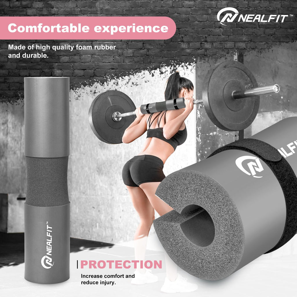 NEALFIT Barbell Pad Squat Pad for Squats���Squat Bar Pad���Great for Weightlifting,Lunges and Hip Thrusts���Foam Sponge Pad���Fit Standard and Olympic Bars Perfectly (Grey)
