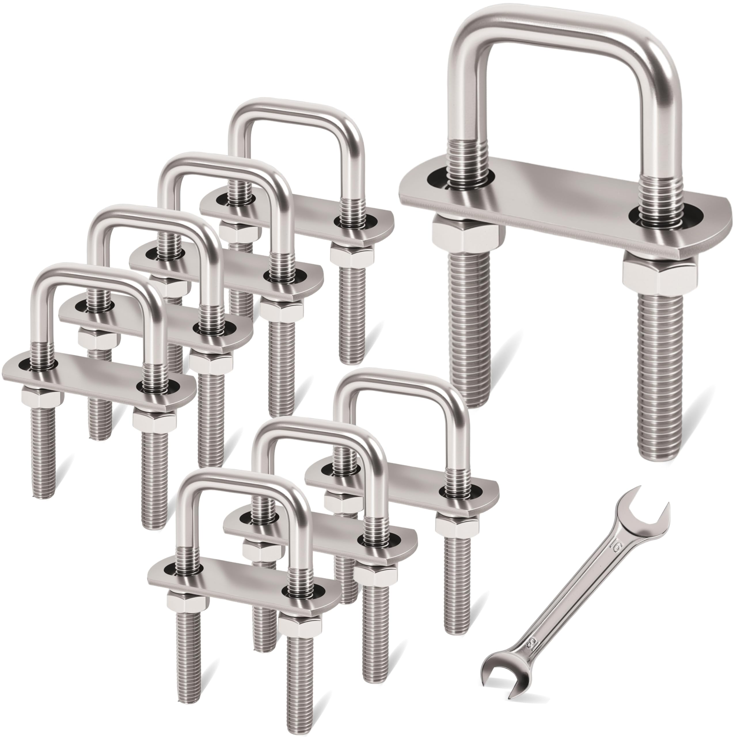 ZYUAROM 8 Pcs M10 Square U Bolts 1-1/2 Inch Wide, 3/8" x 1-1/2"W x 3-3/8"L Stainless U Bolt Heavy Duty with Nuts, Bolt Plate and Washers (8, M10 x 1-1/2"W x 3-3/8"L)