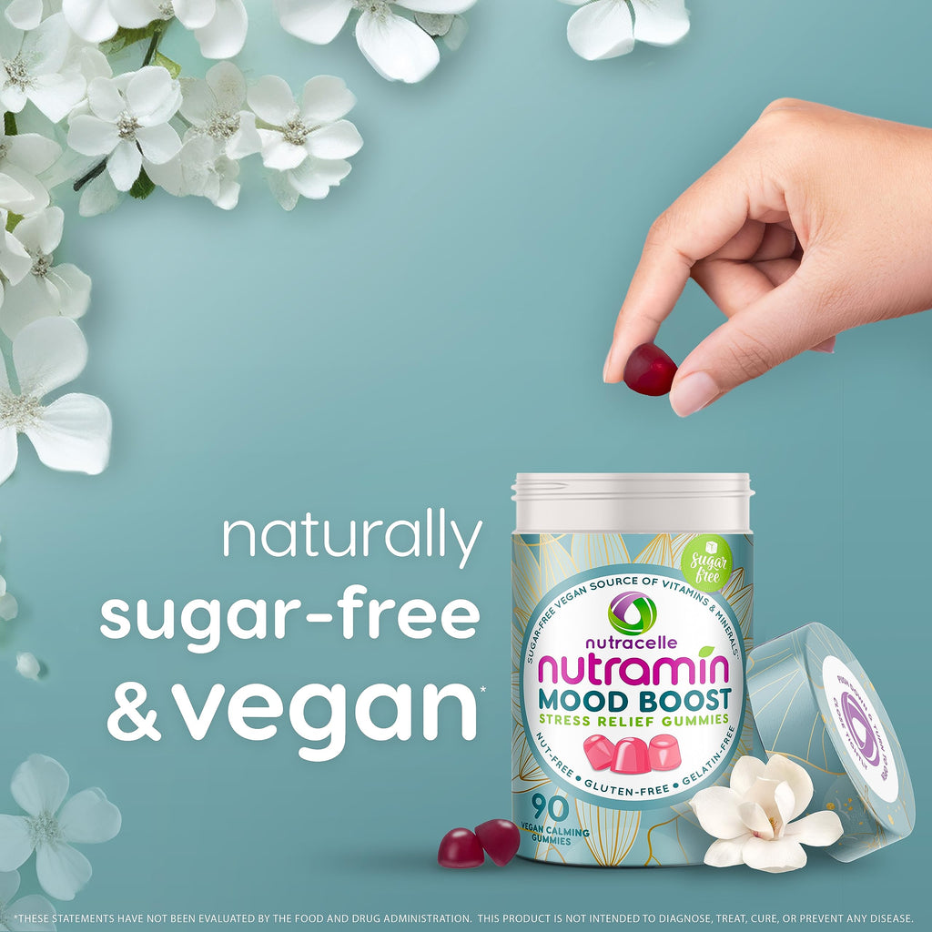 NUTRAMIN Mood Boost Multivitamin Gummy - Delicious & Yummy Anti-Stress Magnesium Ashwagandha Gummies + B Complex Vitamins for Focus and Calm - Sugar-Free, Vegan, Gluten-Free, Allergy-Safe (90 Count)