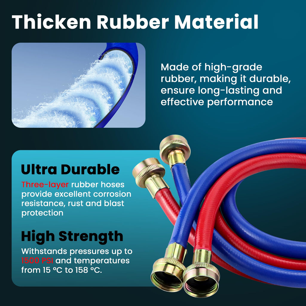 4FT Rubber Washing Machine Hoses for Washer Flexible Burst-proof Rubber Hot and Cold Water hoses 3/4 inch NPT Washer Water Hoses - 2 pack by Fetechmate