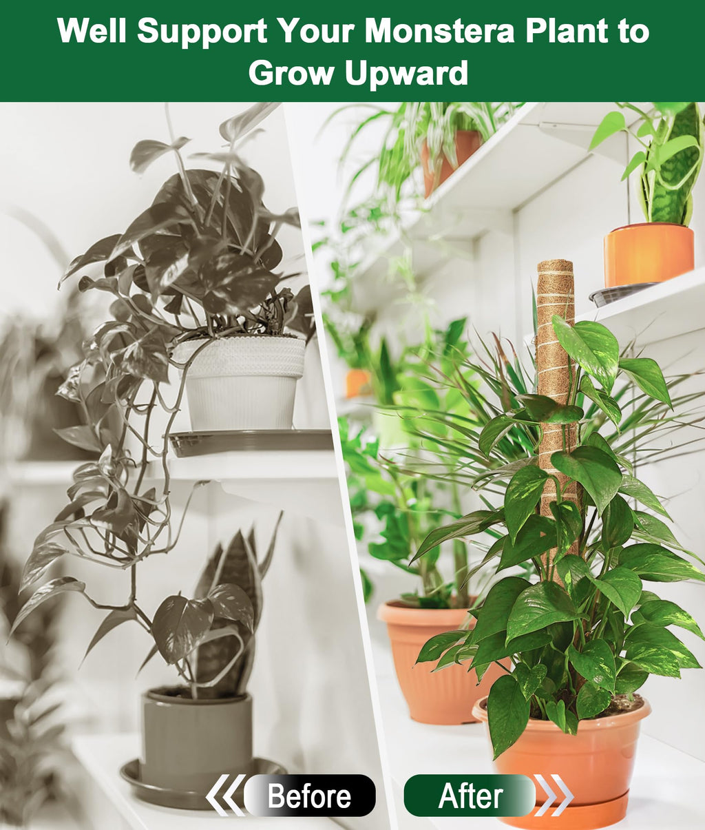 EAONE 96'' Moss Pole for Plants Indoor, 6 Pack 16” Monstera Plant Support Moss Stick for Climbing Plants, Stackable Coir Totem Pole Monstera Stakes with 12 Plant Labels & 100 Ties for Potted Plants