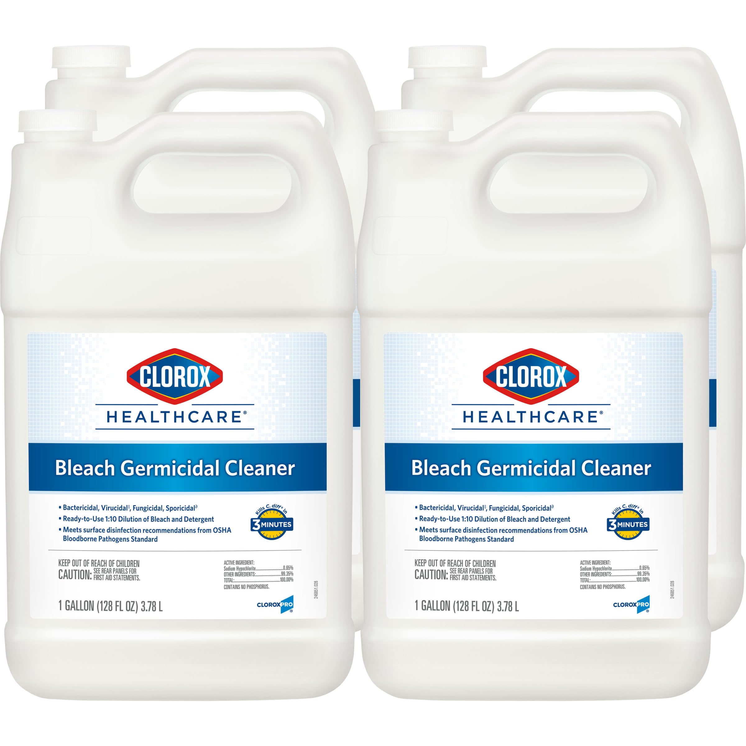 Clorox Healthcare Bleach Germicidal Cleaner Refill, 128 Fluid Ounces, Pack of 4 (Package May Vary)