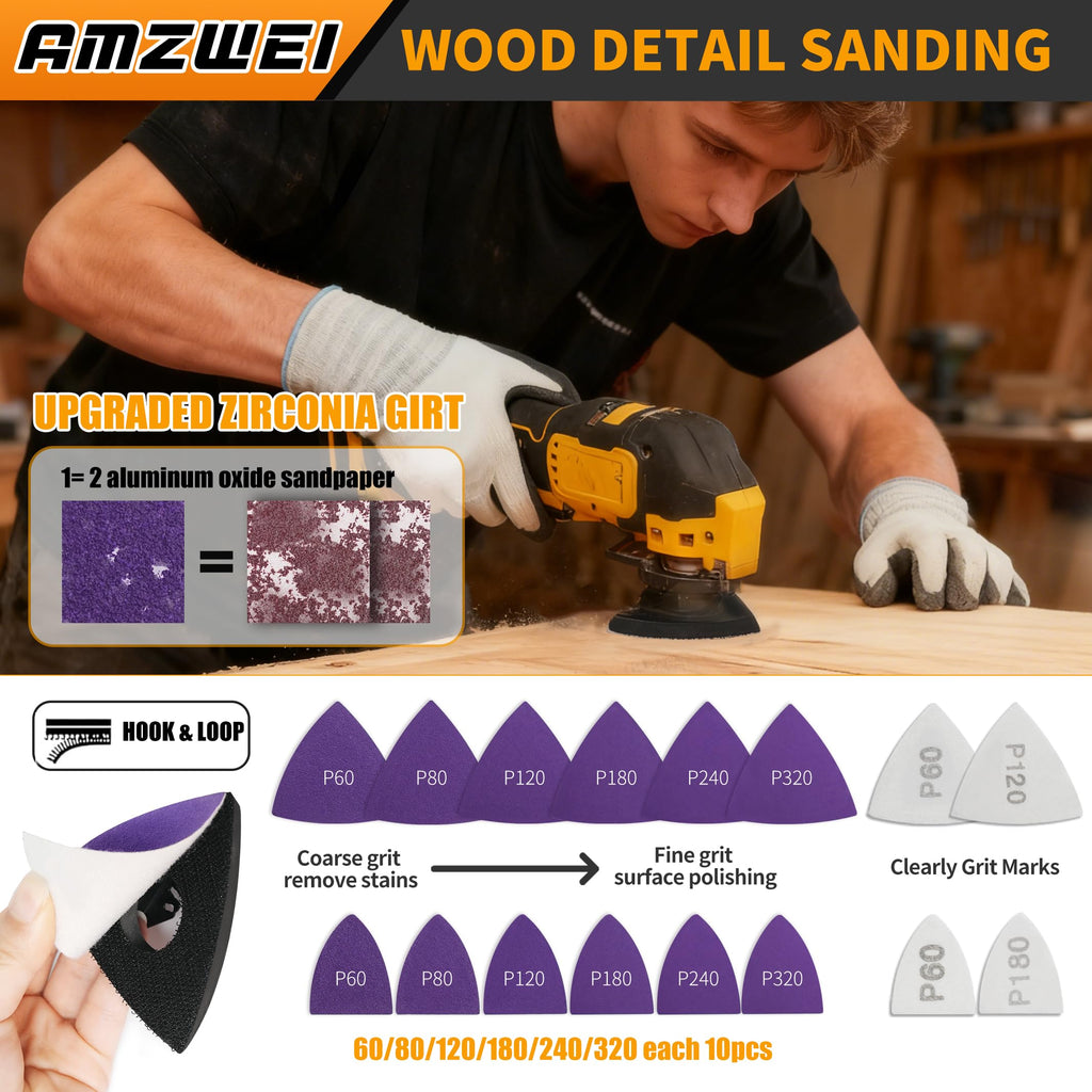 AMZWEI 153PCS Upgraded Multitool Blades Oscillating Tool Accessories with Sandpaper, Hook Knife, Titanium Saw Blades for Wood Metal Plastic Cutting, Compatible with Dewalt Ryobi Milwaukee Rockwell