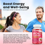 Iron Gummies with Multivitamin, Iron Supplement for Women & Men with Zinc, Vitamin B Complex & C, B12, Folate - Blood Builder & Energy Support for Adults & Kids - Strawberry Flavor, Vegan 60 Gummies