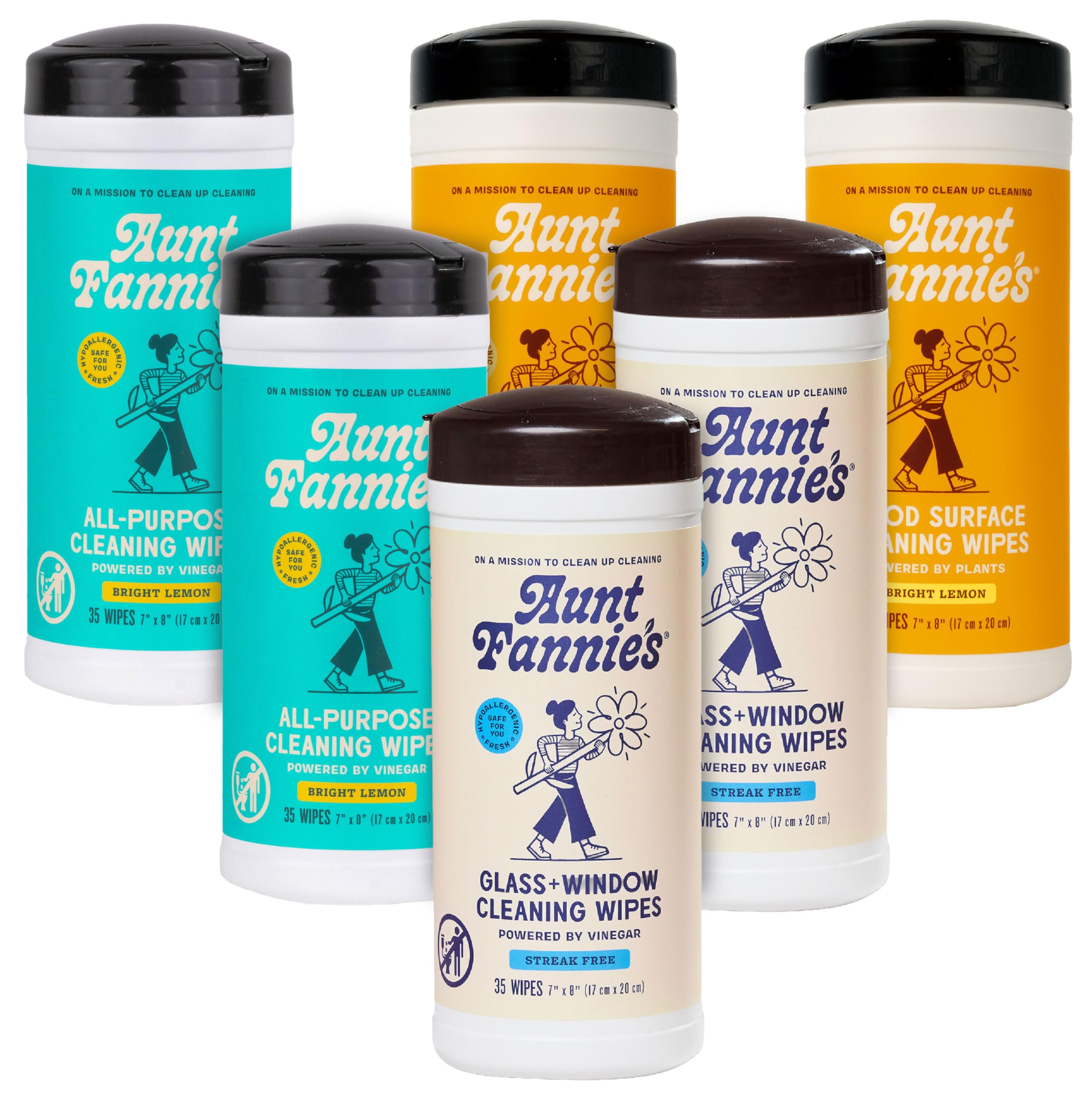 Aunt Fannie's Natural Cleaning Wipes Variety Pack, Multipurpose Surface Cleaner, 35 Count Each, Pack of 6
