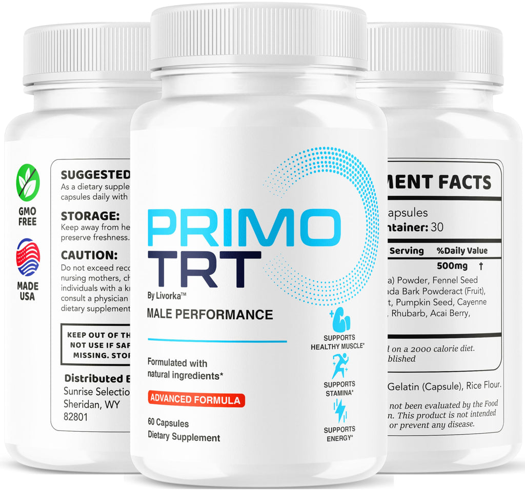 LIVORKA Primo TRT Pills - Official PrimoTRT Supplement Capsules for Men - Maximum Strength Energy Support, Natural Primo TRT Vitamins Support Overall Health & Wellness, 60 Capsules for 1 Month