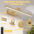 13.8'' Battery Operated Picture Light for Wall, 4000mAh Cordless Wall Lamp for Painting Photo Artwork , Remote Control, Magnetic for Easy to Charge,Timers, Display for Gallery Living Room Bedroom Gold